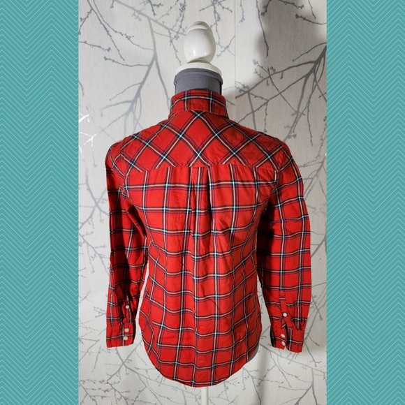 J. Crew Red Plaid Checks Button Front Boy Fit Shirt - Picture 3 of 4